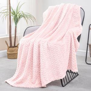 Exclusivo Mezcla Light Pink Fleece Throw Blanket for Couch and Bed, 50x70 Inches Soft Cozy Jacquard Flannel Blankets, Lightweight Fuzzy Plush Warm Throws for All Seasons