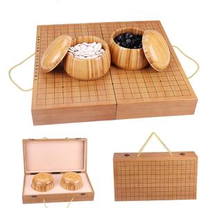 19x19 / Go Game SetHigh Grade Gift Box Board with Single Convex Melamine Stones and Bamboo Bowls Set