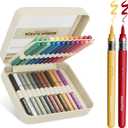 MemOffice Direct Liquid Acrylic Paint Markers, 36 Colors Brush Tip Pens with Carrying Case, No Bleed, Waterproof, for Rock, Wood, Canvas, Glass, Fabric, DIY Crafts for Adults