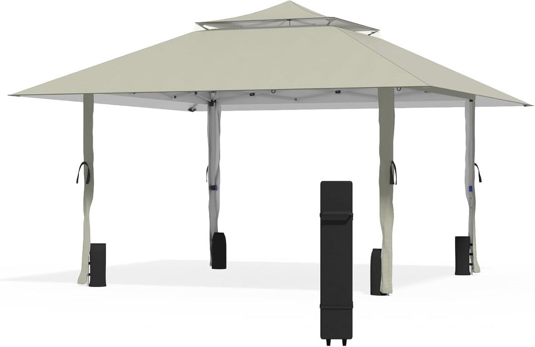 Pop Up Canopy Tent 13x13 FT, Outdoor Easy Setup Gazebo with Wheeled Carry Bag, Heavy Duty Outside Shelter with UV-Resistant Top, Portable Instant Sun Shade for Garden Camping Events, Khaki
