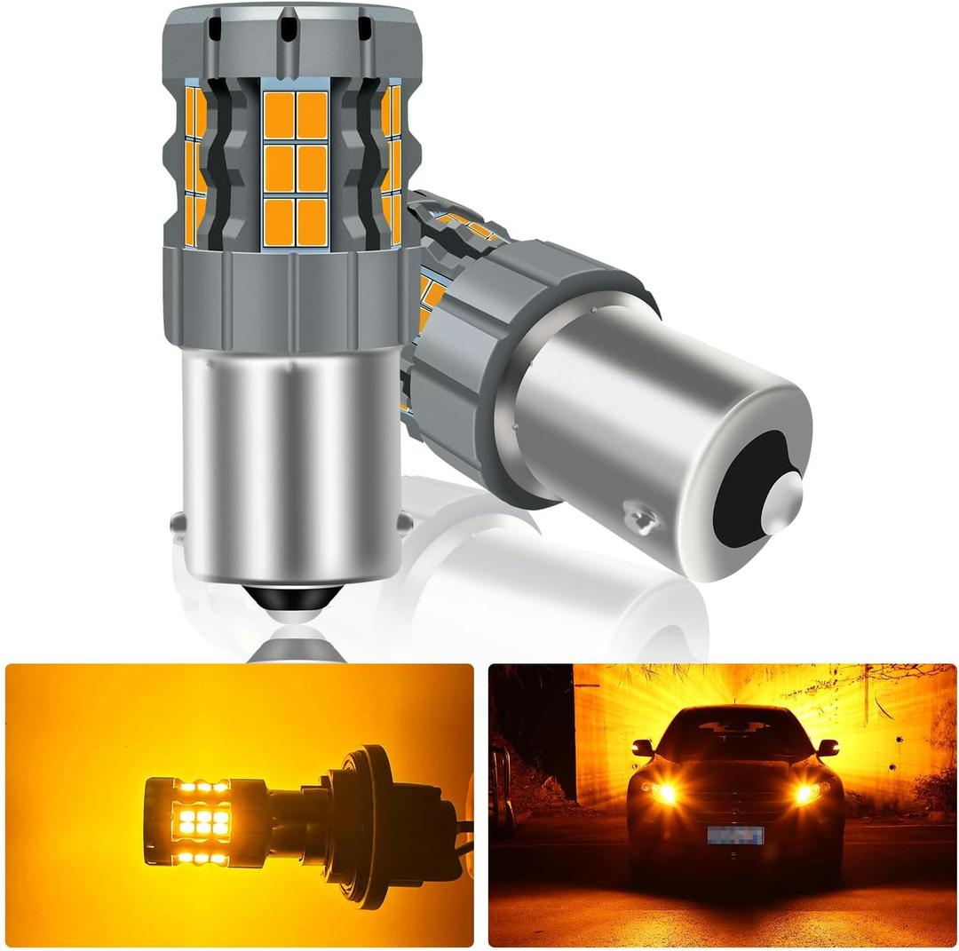 2Pcs 1156 LED Bulb Amber, CANBUS Error Free Anti Hyper Flash 7506 BA15S P21W Turn Signal Light Replacement Bulb Super Bright 30-SMD 25W 4000LM