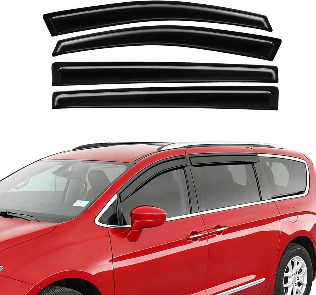 Rain Guards Fit for Chrysler Pacifica 2017 2018 2019 2020 2021 2022 2023 2024 2025, Tape-On Side Window Deflector Durable 2017-2025 Pacifica Rain Guard Black 4 PCS
