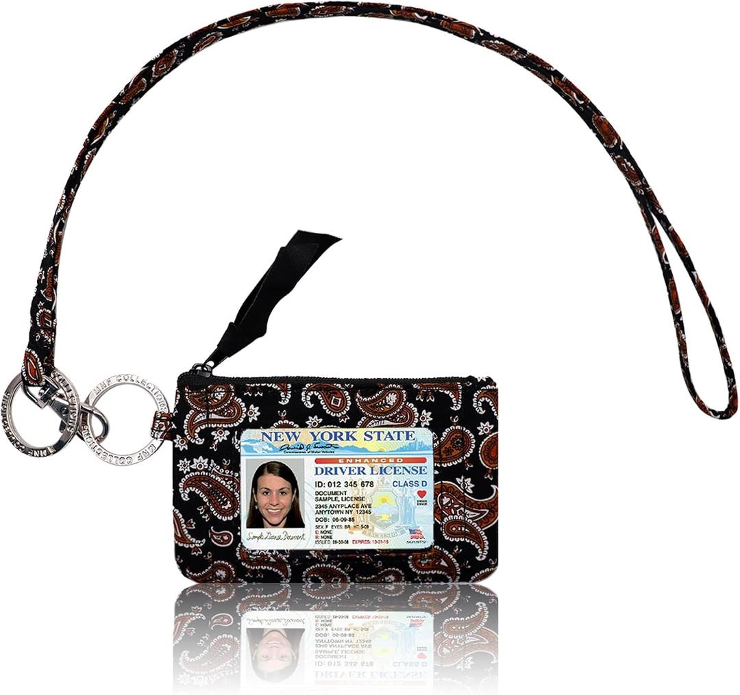 Lanyard with Wallet - Zip ID Case with Lanyard - Lanyard with id Holder - Card Holder Keychain with Zippers -Premium Cotton - Sierra Paisley