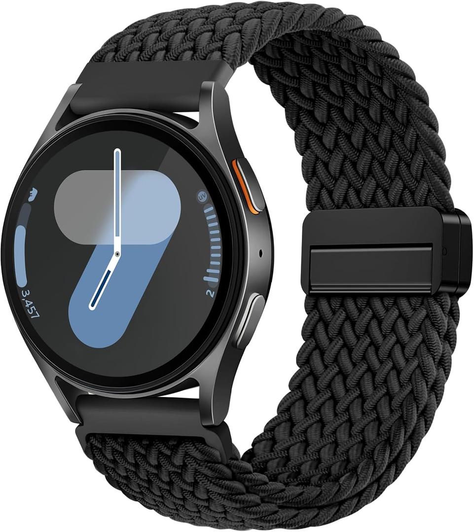 DaQin Magnetic Braided Band - Compatible with Samsung Galaxy Watch 7/6/5/4, 40mm/44mm, 20mm Stretchy Nylon Strap (Black)