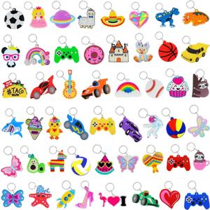 50pcs Cute Keychains bulk for Kids Party Favors Classroom Prizes Backpacks Birthday Christmas Gift Goodie Bag Stuffers