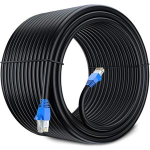 Cat6 Ethernet Cable for Gaming 300 ft RJ45 550 Mhz, Heavy Duty Waterproof Copper Indoor Outdoor Shielded LAN Cable Direct Burial Zero Lag Network Patch, Compatible with PC Router Modem TV