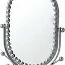 Sliver Vintage Oval Tabletop Mirror - Decorative Floral Metal Frame Vanity Mirror with 360 Adjustable Swivel Stand for Bedroom, Bathroom, Desk, Dressing Table, Retro Style Makeup Mirror