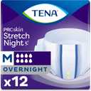 Tena ProSkin Overnight Incontinence Adult Diaper for Women & Men, Stretch, Brief, Medium, 12 Count, Packaging May Vary