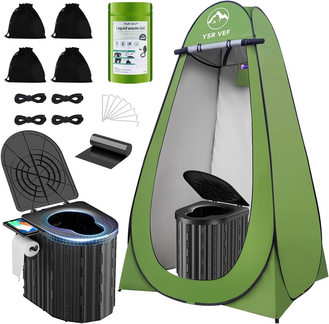 Camping Toilet with Pop-Up Privacy Tent and Liquid Waste Gel, Portable Toilet for Camping with Large Tent, Ergonomic Potty Provides Enhanced Comfort, Suitable for All Ages