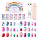 Press on Nails Kit For Kids, Cute Stuff For Little Girls Press On Nails Set, Suitable for Children Aged 4 To 12 Press On Nails, Reusable Stick On Fake Nails No Glue Needed For Girls Set1 (01)