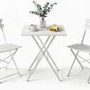 Garvee 3-Piece Patio Bistro Set – Metal Frame Folding Patio Furniture, Outdoor/Indoor Bistro Table and Chairs Set, No Assembly Needed, for Balcony, Yard, Garden, White