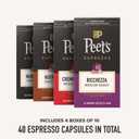 Peet's Coffee, Dark and Medium Roast Espresso Capsules Variety Pack, Compatible with Nespresso Original Machine, 100% Arabica Coffee - Intensity 8-11, 40 Count (4 Boxes of 10 Espresso Capsules) (EXP 08/11/26)