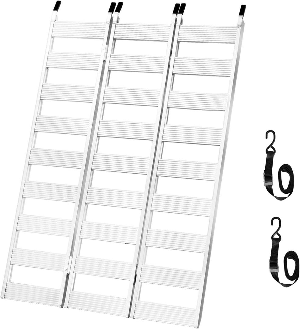 Aluminum Tri-Fold Loading Ramp, 76" L 50" W, 1500 lbs Capacity Folding Ramp with Anti-Slip Treads and Safety Straps for Lawn Mowers, ATVs, Snow Blowers, Motorcycles and Pickup Trucks
