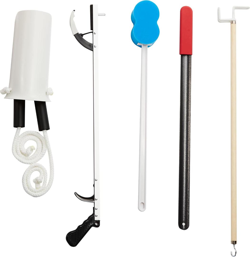 American Hospital Supply 5-Piece Hip/Knee Replacement Kit [1 Each] Surgery Assistance with Stocking Aid, Reacher, Sponge Rod, Shoehorn, and Hook | Medical Equipment