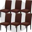 DLMWELL Stretch Chair Covers Slipcovers Set of 6 Brown Stretchable Dining Chair Slipcover Washable Removable for Kitchen,Hotel,Restaurant