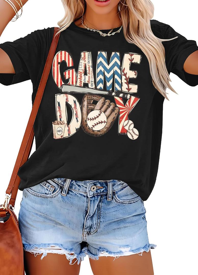 Baseball Shirt Women Baseball Mom Shirts Baseball Gifts Tee Game Day Outfits Funny Baseball Graphic Tops, M