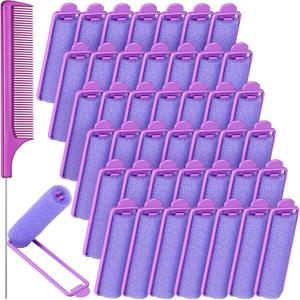 Syhood 43 Pcs Foam Sponge Hair Rollers Women 0.59 Inch Soft Sleeping Curlers Flexible Sponge Curler Tool and Rat Tail Comb for Hair Styling Hairdressing Overnight Curl and Volume(Purple)