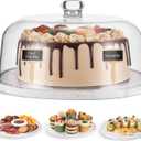 Marble Cake StandClear Cake Stand with DomeWhite Marble Dessert Holder with Acrylic Lid CoverRound Cheese Pie Serving Display Plate Holder Platter with Cover (Flat)
