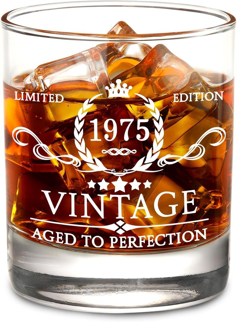 AOZITA 50th Birthday Gifts for Men Whiskey Glass with Delicate Package- 50th Birthday Decorations for Men, Party Supplies - 50th Bday Gifts Ideas for Him, Dad, Husband, Friends - 11oz Whiskey Glass
