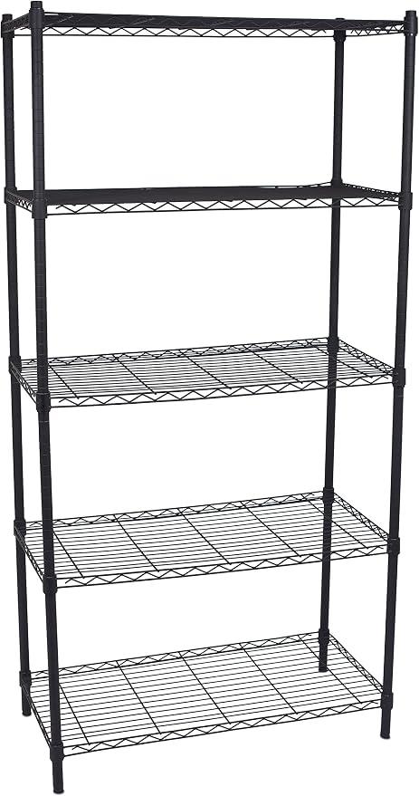 BIRDROCK Home 5-Tier Wire Shelving, Flat Black, Heavy Duty Shelf, Wide Adjustable Rack Unit, Kitchen Storage