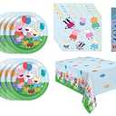 Peppa Pig Birthday Party Supplies Decoration Bundle Pack for 16 includes 16 Dessert Plates, 16 Lunch Napkins, 1 Table Cover, 1 Dinosaur Stickers