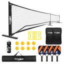 Pickleball Set with Net – Portable Pickleball Net System for Driveway, Indoor, and Outdoor Play – Includes 4 Paddles, 4 Indoor & 4 Outdoor Balls, Court Markers, Paddle Bags, and Carry Bag, Black