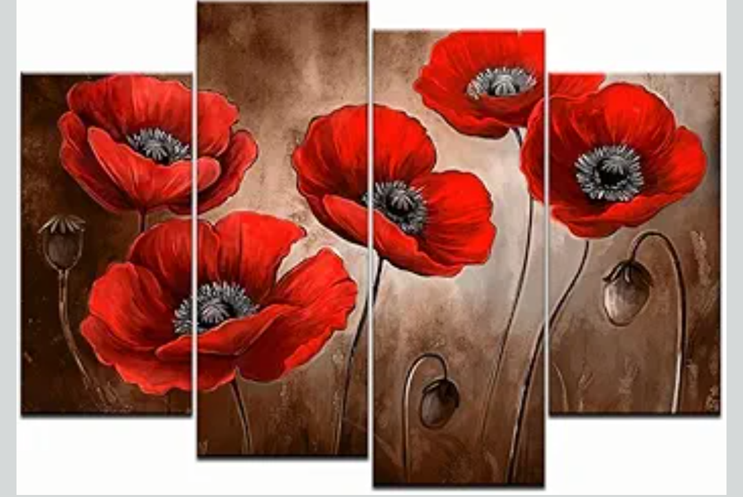 sechars Red Poppies Wall Art Poppy Floral Painting Canvas Prints Vintage Red and Brown Living Room Bedroom Decor