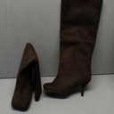 VOZTOLLS Women's Knee High Suede Boots for Women Wide Calf Square Toe Stiletto Heels Tall Boots Pull on High Heel Long Booties Brown Size 7.5