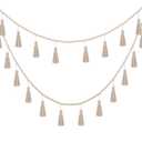 Janinka Boho Tassel Garland Decor Wooden Bead Garlands 9.8ft Wood Beads Banner with Tassels Boho Wall Hanging Macrame Banner Farmhouse Home Decor Rustic Country Holiday Decoration(Classic Color)