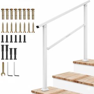 VIVOSUN Outdoor Handrail, 3 Step Stair Handrail, 40" x 36" Fits 1 to 3 Steps, Wrought Mattle Iron Handrail for Concrete Steps, Porch Steps, One-Step Assembly, Black