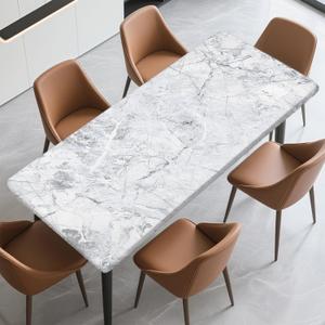 Rectangle Table Cloth with Elastic Edge Waterproof Stain-Resistant Wipeable Fitted Table Cover Fits 8 Foot Tables for Dining, Camping, Outdoor, 96" x 30"
