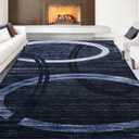 Kimicole 9x12 Large Area Rugs for Living Room Bedroom, Modern Abstract Geometric Washable Rugs, Low Pile Thin Rug, Non-Slip Indoor Wavy Circles Floor Carpet for Office Dining Room Home Decor (Blue)