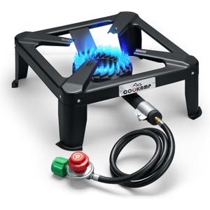 Propane Burner for Outdoor Cooking, 120,000 BTU Single 7" Round Burner, 16" Square Steel CooktopSA1730