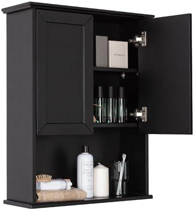 VANIRROR Black Bathroom Cabinet 23x29 inch Wooden Medicine Cabinet with 2 Doors and Adjustable Shelf, Wall Mounted Over Toilet Storage