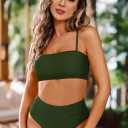 Pink Queen Women's Remove Strap High Waist Bikini Set Army Green, Medium