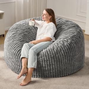 Hobestluk 5ft Bean Bag Chairs for Adults Large Beanbag Chair with Stripe Plush Cover Big Bean Bag Chair for Living Room Bedroom Dorm Office -Grey (50 x 50 x 24)