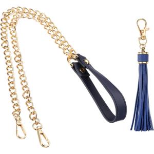 PATIKIL Purse Chain Strap, 39 Inch Leather Chain Straps Purse Strap Replacement Flat Chain Strap with Tassel for Crossbody Bag Handbag Woman, Blue/Gold