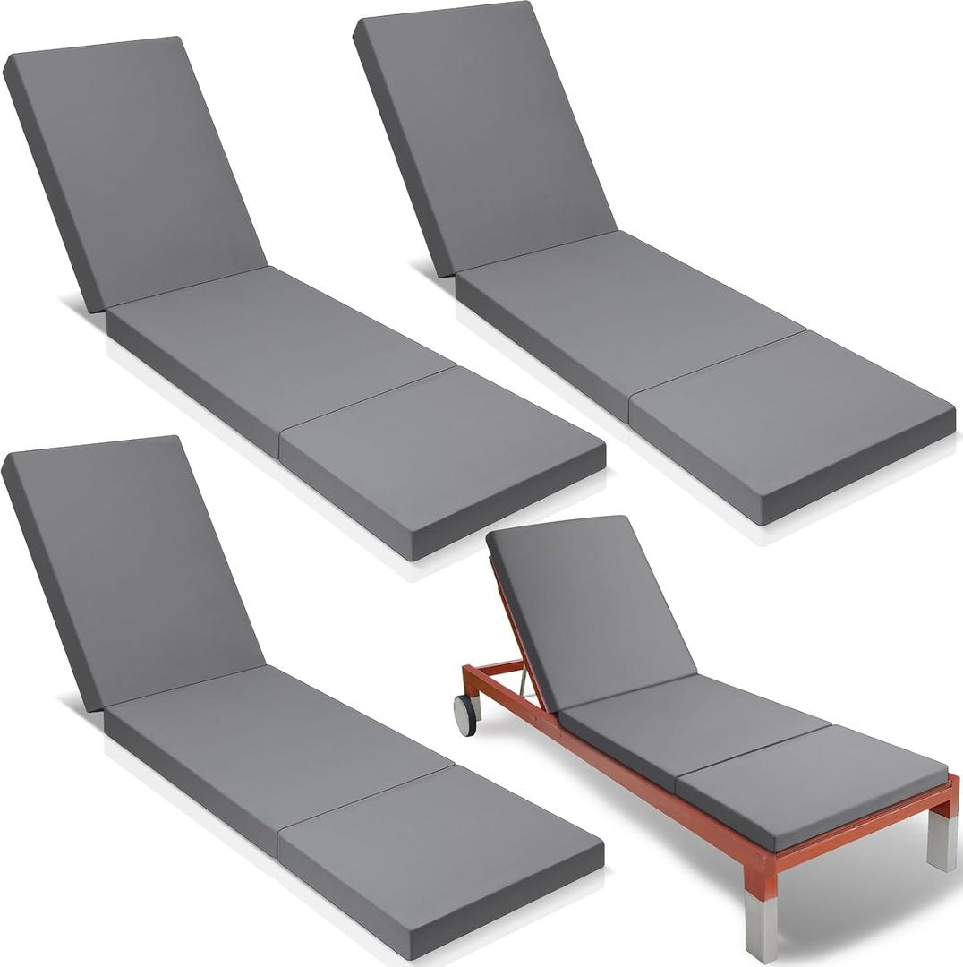 Pinkunn Chaise Lounge Cushion Waterproof Outdoor Lounge Chair Cushions 21 x 72 x 3 Inch Bench Seasonal Replacement Cushions for Summer Patio Bench Pool Beach (Dark Gray,4 Pcs)