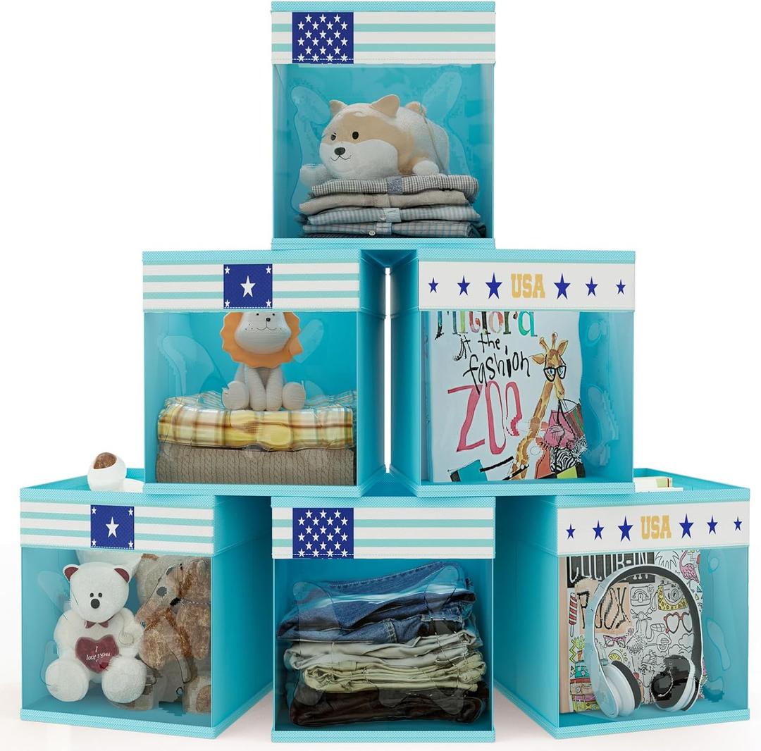 homyfort 11x11 Inch Storage Cube Bins, Fabric Cube Storage Organizer Baskets Box with Handles for Organizing Clothes, Toys, in Pantry, Closet Shelf, Nursery, Kids Room (Blue)