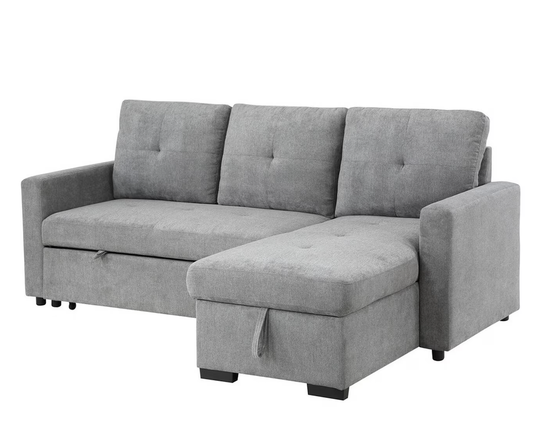 Benjara Lna 84 Inch Sectional Sofa, Pull Out Bed, Storage Chaise, USB