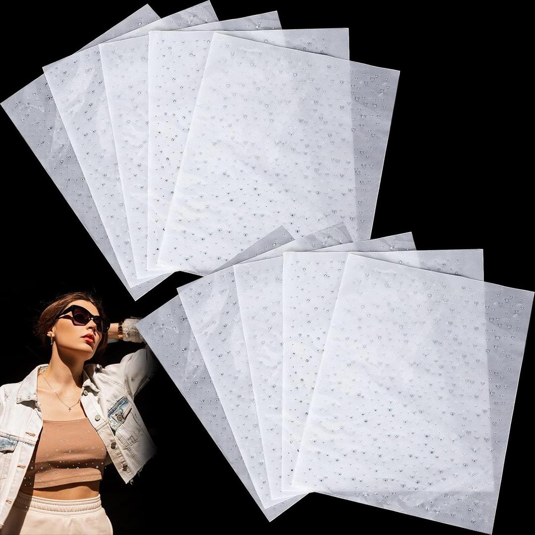 Glenmal 12 Pcs Sheet Iron-on Rhinestone Sheets Crystal Transfers Glitter Hotfix Rhinestone Decals Hot Melt Patches in 2 Styles for Clothing Craft DIY Decor (Classic Style)