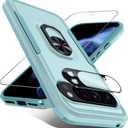 for Google Pixel 10/10 Pro Case with Screen Protector + Camera Lens Protector,Heavy Duty Shockproof Full Body Protective Cover Built in Rotatable Metal Ring Holder Kickstand,2025 Mint Green