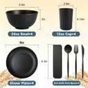 PYRMONT Dinnerware Set Wheat Straw Bowls and Plates Set Unbreakable Kitchen Dishes Service for 4 Microwave & Dishwasher Safe Plastic Dish Set for Camping,RV,Picnic-Black