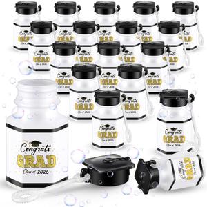 Lunmon 50 Pcs Graduation Bubble Bottles Mini Class of 2026 Graduation Bubble Wands Bulk Toys for Congrats Grad Goodie Bags Filler Gift Ceremony Party Favors(Gold)