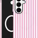 Compatible with MagSafe Striped Phone Case for Samsung Galaxy A15 5G, Cute Aesthetic Striped Magnetic Soft TPU and Hard PC Protective Phone Cover for Women Girls - Pink