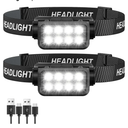 Rechargeable Headlamp Flashlight 2-Pack, 8 LED 2500 Lumen Ultra-Light Bright Headlight, Waterproof Lightweight Head Lamp for Adult Kid, Headlamps for Outdoor Camping Running Fishing