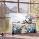 Framed Rustic Farmhouse Canvas Wall Art Beautiful Field Painting Wildflower Barn Print Nature Scenery Picture French Countryside Poster for Bathroom Bedroom Living Room Office Wall Decor 12x16in