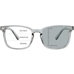 Vintage Square Progressive Multifocal Presbyopic Glasses, Photochromic Gray Sunglasses for Men Women Readers (Clear Gray,+0.50 Magnification)
