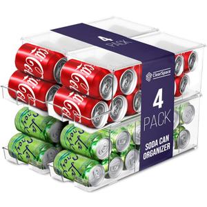 ClearSpace Soda Can Organizer & Soda Can Dispenser for Refrigerator - Fridge Organizer & Stackable Drink Organizer for Fridge, Can Organizer for Refrigerator - Holds 12 Cans Each, BPA Free - 4 Pack