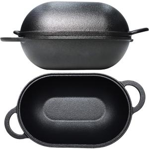 Cast Iron Bread Pan with Lid (Pre-Seasoned) with Loop Handles  Oven Safe Form for Baking and Cooking, Artisan Bread Kit - Loaf Pan (9.65" x 6.3")